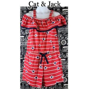 Cat & Jack Patriotic Red White Blue Romper 4th of July Size Small 6-6X NWT
